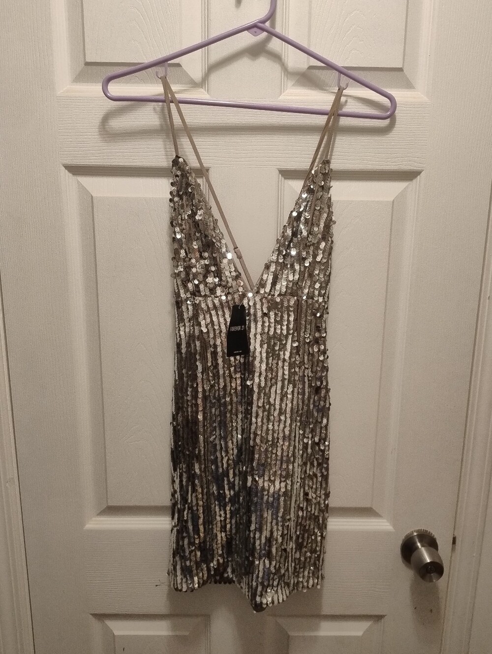 Forever 21 Sequin V-Neck Dress in Gunmetal Silver